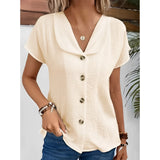 Women's white textured short sleeve T-shirt, casual loose fit, breathable fabric, size 2XL.