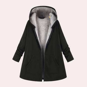 
A women's wine red oversized wool blend hooded coat featuring long sleeves and a cozy hood.