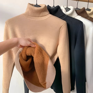 Khaki XXL wool blend turtleneck sweater with cozy, soft texture and ribbed cuffs, featuring a high collar and long sleeves.