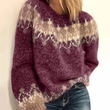 Chunky hand-knit pullover sweater in a red ombre pattern, featuring long sleeves and a cozy woolen texture. The design includes a round neck and is available in size 3XL, perfect for a stylish winter outfit.