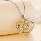 WOSTU 925 Sterling Silver Two-Tone Heart Necklace with Cubic Zirconia, featuring a two-tone heart pendant on a delicate chain, adorned with sparkling cubic zirconia gemstones.