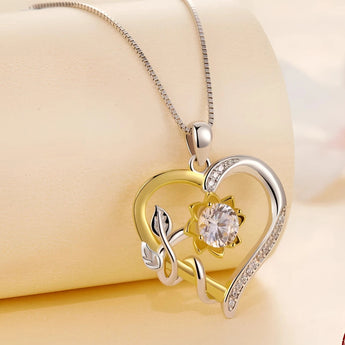 WOSTU 925 Sterling Silver Two-Tone Heart Necklace with Cubic Zirconia, featuring a two-tone heart pendant on a delicate chain, adorned with sparkling cubic zirconia gemstones.