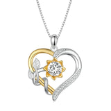 WOSTU 925 Sterling Silver Two-Tone Heart Necklace with Cubic Zirconia featuring a silver chain and heart-shaped pendant adorned with sparkling cubic zirconia stones.