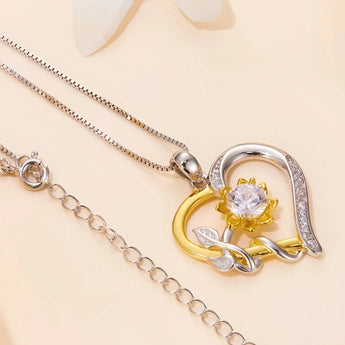 WOSTU 925 Sterling Silver Two-Tone Heart Necklace with Cubic Zirconia featuring a delicate chain and heart pendant adorned with sparkling cubic zirconia stones.