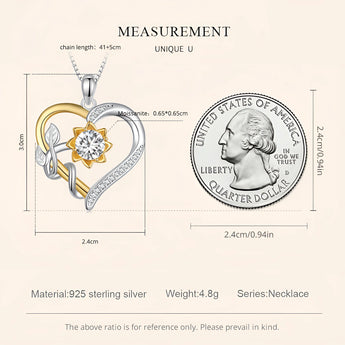 WOSTU 925 Sterling Silver Two-Tone Heart Necklace with Cubic Zirconia featuring a heart-shaped pendant adorned with cubic zirconia, presented on a silver chain.