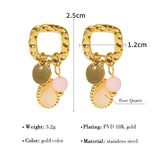 18K gold drop earrings featuring pink gemstones, tarnish-free jewelry with a circular design.