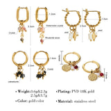 18K gold plated hoop earrings with pink natural stone charms.