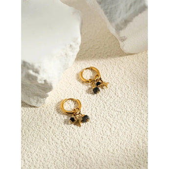18K gold plated hoop earrings with pink natural stone charms