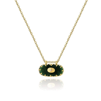Elegant green gemstone pendant on a gold chain, luxury emerald necklace.