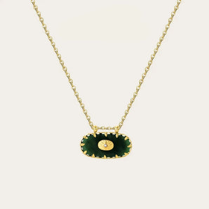 YA-CHAN Green Gemstone Pendant Gold Chain - Luxury Emerald Necklace featuring a vibrant green gemstone set in a circular gold pendant on a delicate gold chain.
