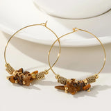 YA-CHAN Handmade 18K Gold Gemstone Hoop Earrings featuring a unique bead cluster with amber gemstones, showcasing intricate jewelry making and fashion design elements.