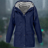 Yellow waterproof windproof hoodie jacket with adjustable hood in dark blue, featuring a collar and long sleeves, designed for outerwear use, size 5XL.