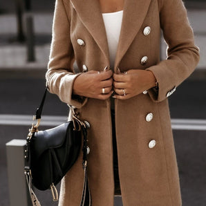 Avencea - Elegant Double-Breasted Camel Coat Made of High-Quality Wool