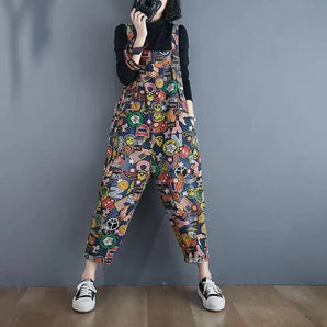 Avencea - Printed Denim Overalls