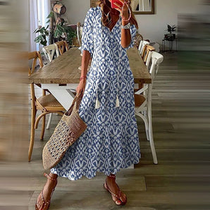 Avencea - Boho Maxi Dress - Vintage Inspired Prints in Blue, Green, Purple, Pink, and White