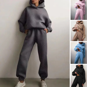 Avencea - Oversized Solid Two-Piece Training Suit Set Hoodie