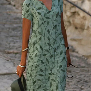 Blau Midi Kleid mit kurzen Ärmeln