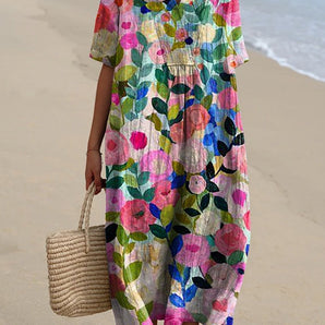 Avencea - Casual Floral V-Neck Dress