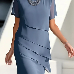 Avencea | Elegant Midi Dress with Short Sleeves