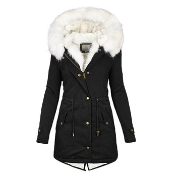 Donkergroene lange winterjas voor dames