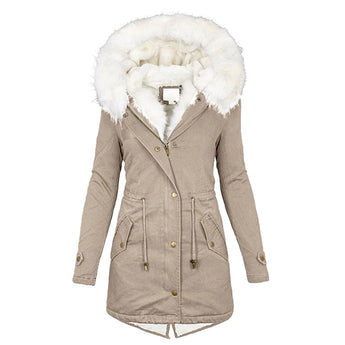 Rode lange winterjas voor dames