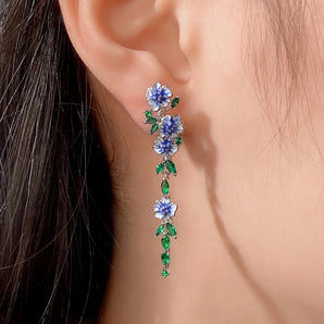 Luxury Blue & Green Floral Dangling Earrings - Designer Gemstone Jewelry