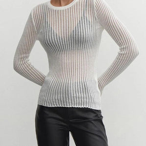 Avencea - Elegant Transparent Striped Top