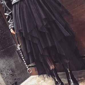 Avencea Mid-Length Tulle Punk Rock, Irregular, Black