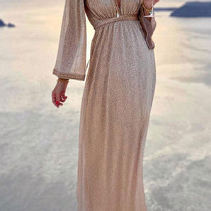 Avencea Long Dress with Elegant, Shiny Sequins for Champagne Wedding Ceremony