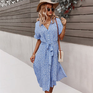 Avencea - Casual Summer Dress - Button Placket and Belt