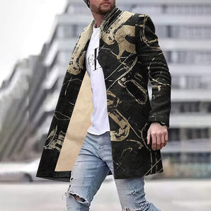 Beige lange jas voor heren met print