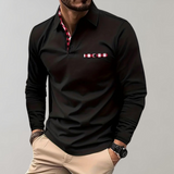 Donkerblauwe heren polo shirt met lange mouwen en kraag