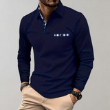 Grijze heren polo shirt met lange mouwen en kraag