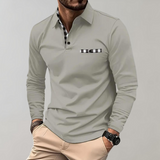 Witte heren polo shirt met lange mouwen en kraag