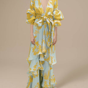 Avencea - Printed Chiffon Holiday Dress with Belt