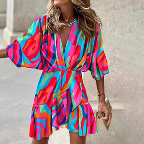 Avencea - Elegant Dress with Bat Sleeves and Unique Cut