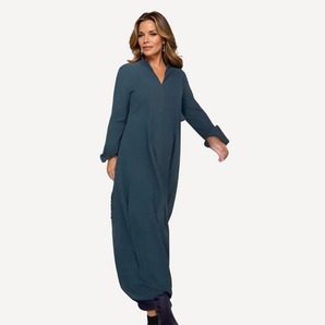 Avencea | loose long dress with lapels and side slit