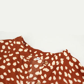 Avencea - Printed V-Neck Midi A-Line Dress with Dots and Regular Short Sleeves