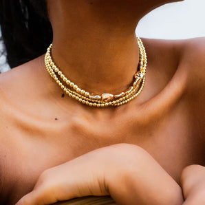 Gold Layered Necklace, Bead Choker, Chic Designer Jewelry for Women