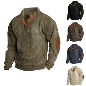 Avencea - Corduroy Sweater for Men with Stand-Up Collar and Buttons