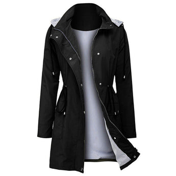 Voorkant groene en blauwe lichtgewicht windjack met capuchon voor dames