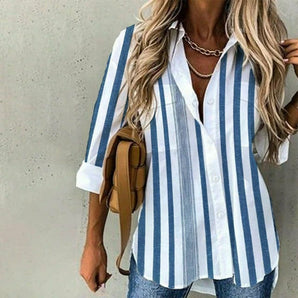 Avencea - Blouse - Casual - Modern Style - Everyday Wear - Striped Short Sleeve Blouse Made from High-Quality Materials