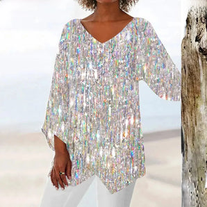 Avencea - Vintage Top with Elegant V-Neck