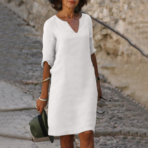 Avencea - Elegant Summer Dress Made of Linen with V-Neck