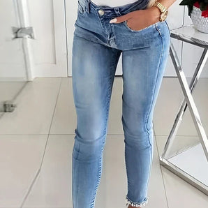 High-Stretch Skinny Jeans with Decorative Beads