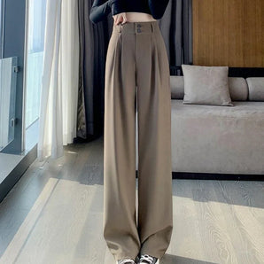 Avencea - High-Waisted Formal Pants with Wide Legs - Style with Pleated Details