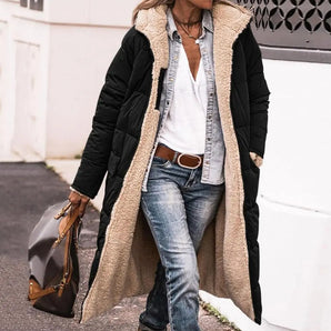 Avencea - Reversible Long Puffer Jacket (with Hood) in High-Quality Fabric