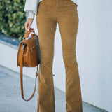 Voorkant groene flare pants voor dames