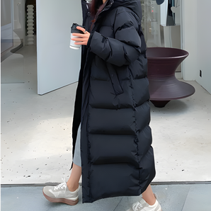 Schwarz Winddichte lange Daunenjacke