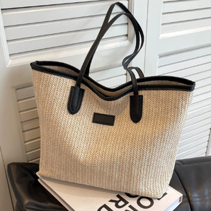 Avencea Holiday Style Letter Patch Decor Straw Bag